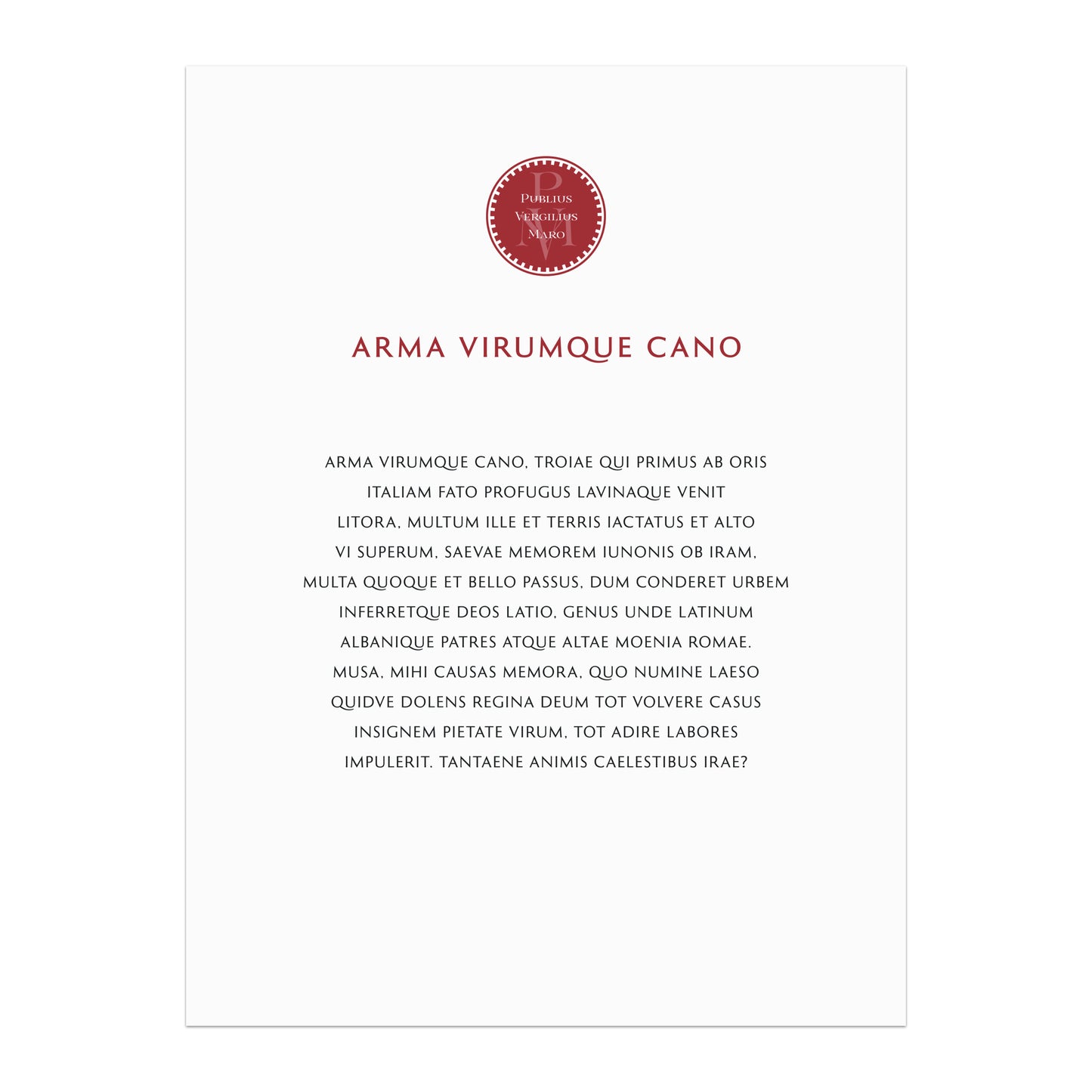 Virgil | Aeneid 1.1–11 | Arma virumque cano | Print
