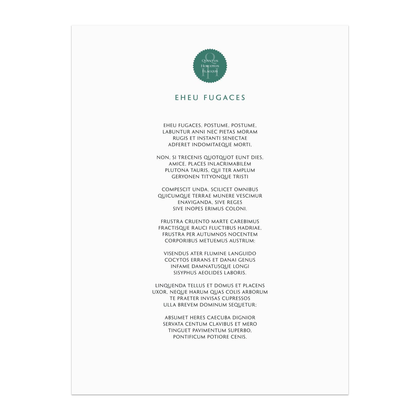 Horace | Ode 2.14 | Eheu Fugaces | Print