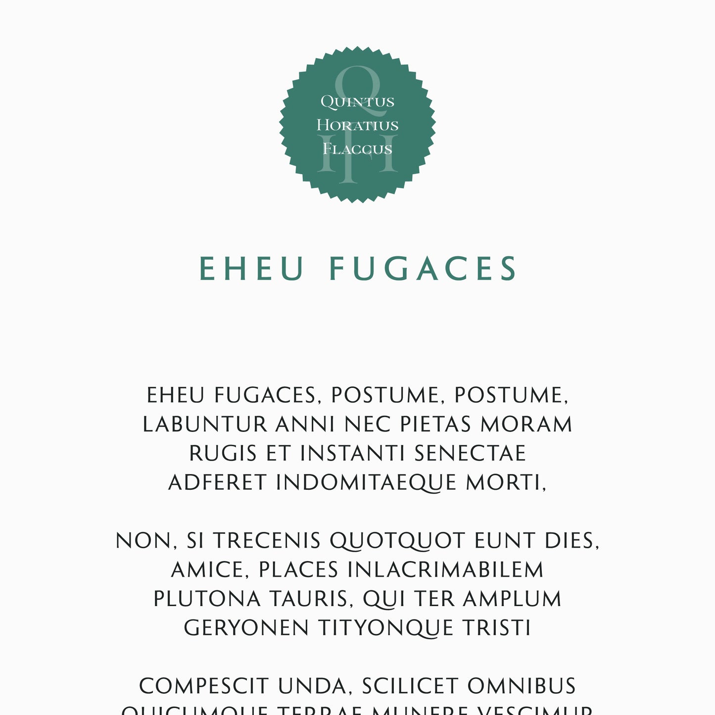 Horace | Ode 2.14 | Eheu Fugaces | Print